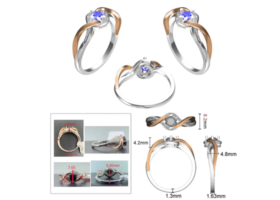 Tanzanit Biżuteria 14K Solid Gold Biżuteria Crossover Bands RD6.4MM Główny kamień