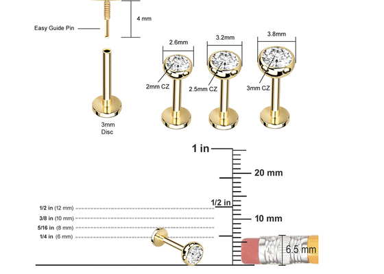 Sterylne złoto Body Piercing Biżuteria Kolczyki Śruba Style Dia 3×3mm