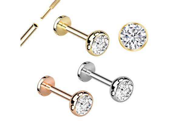 Sterylne złoto Body Piercing Biżuteria Kolczyki Śruba Style Dia 3×3mm