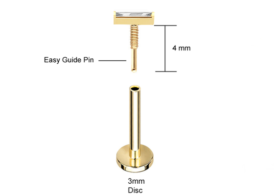 14K Gold Body Piercing Biżuteria Kolczyk OEM ODM z prostokątnym diamentem