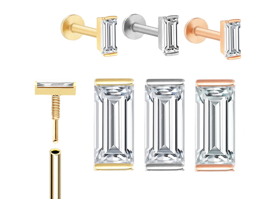 14K Gold Body Piercing Biżuteria Kolczyk OEM ODM z prostokątnym diamentem