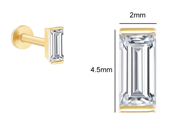 14K Gold Body Piercing Biżuteria Kolczyk OEM ODM z prostokątnym diamentem