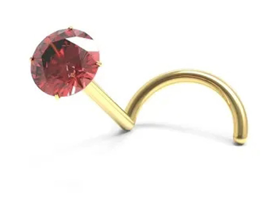 Wkręt do nosa ze złota 18K z naturalnym granatem 1,5 mm-3 mm