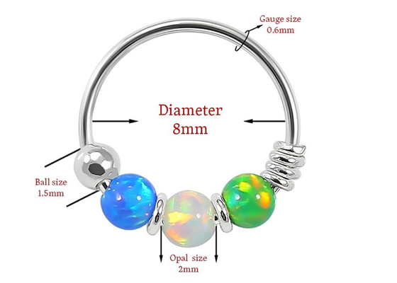 Dia 8mm Hoop Nose Piercing, biały złoty kolczyk w nosie z 3 kawałkami Opal Stones ODM