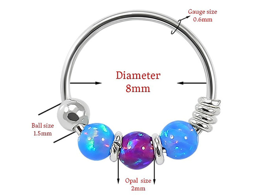 Dia 8mm Hoop Nose Piercing, biały złoty kolczyk w nosie z 3 kawałkami Opal Stones ODM