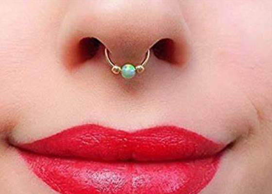 Dia 8mm Hoop Nose Piercing, biały złoty kolczyk w nosie z 3 kawałkami Opal Stones ODM