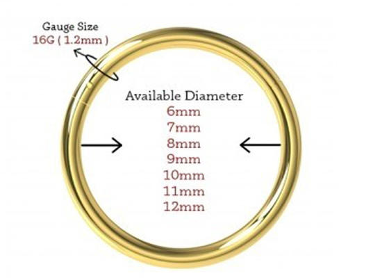 Zawiasowy segment 18K Gold przekłuwanie nosa Klasyczny wymiar 6-12mm