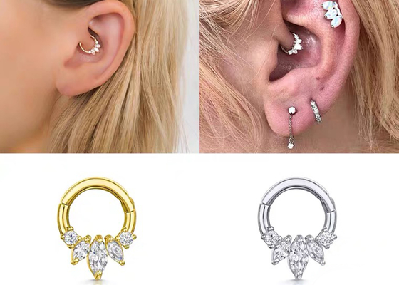 Marquise Cut 14K Gold Clicker Piercing Typ ustawienia czterech pazurów dla przegrody Daith Nose