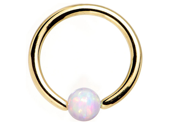 Hoop Piercing do nosa - Złota 18K Z Naturalnym Opalem Średnica Wewnętrzna 8-12mm