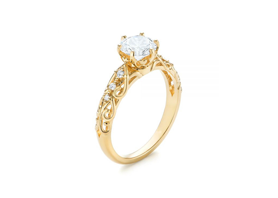 14K żółte złoto Prawdziwy diamentowy pierścionek z biżuterią w stylu vintage 6,5 mm rozmiar OEM