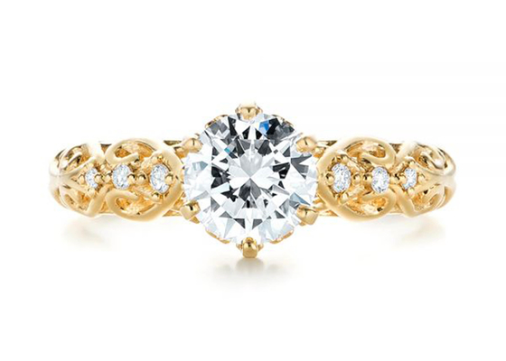 14K żółte złoto Prawdziwy diamentowy pierścionek z biżuterią w stylu vintage 6,5 mm rozmiar OEM