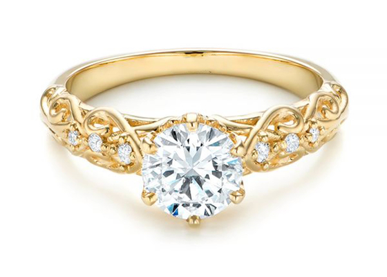 14K żółte złoto Prawdziwy diamentowy pierścionek z biżuterią w stylu vintage 6,5 mm rozmiar OEM