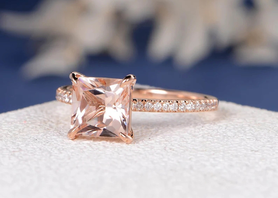 Morganite Prawdziwy diamentowy pierścionek z biżuterią Princess Cut 6 × 6mm Rozmiar