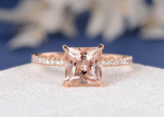 Morganite Prawdziwy diamentowy pierścionek z biżuterią Princess Cut 6 × 6mm Rozmiar