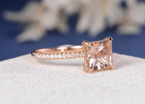 Morganite Prawdziwy diamentowy pierścionek z biżuterią Princess Cut 6 × 6mm Rozmiar