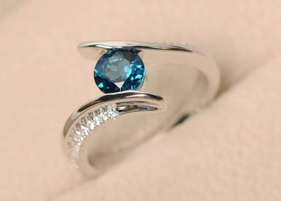Fancy Shank Blue Diamond Engagement Ring, OEM ODM 14K White Gold Ring