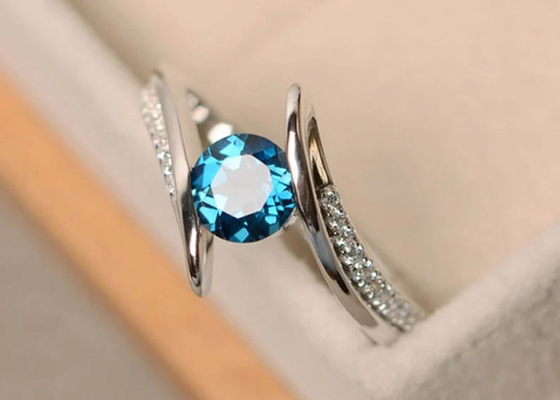 Fancy Shank Blue Diamond Engagement Ring, OEM ODM 14K White Gold Ring