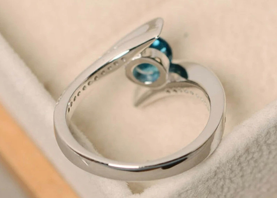 Fancy Shank Blue Diamond Engagement Ring, OEM ODM 14K White Gold Ring