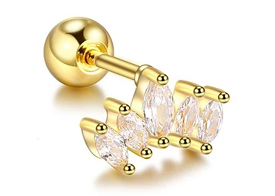 16g Korona Kształt Złoty Piercing Biżuteria Kolczyki 6mm Długość Z Mq Diamond