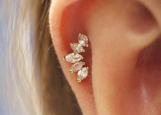 16g Korona Kształt Złoty Piercing Biżuteria Kolczyki 6mm Długość Z Mq Diamond
