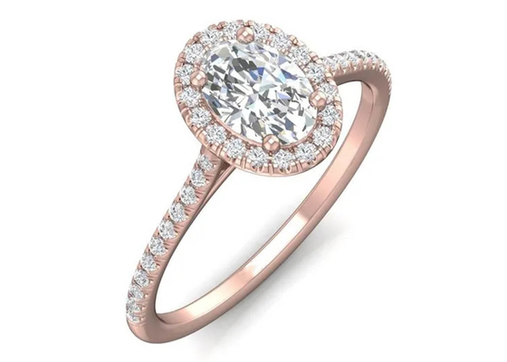 Owalny pierścionek z 18-karatowego różowego złota, diamentowy pierścionek zaręczynowy 0,50 ct 6,37 x 4,46 x 2,79 mm