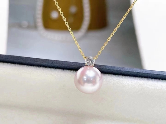 2ct pojedynczy naszyjnik z pereł słodkowodnych, 0,03ct diamentowy naszyjnik z akcentem
