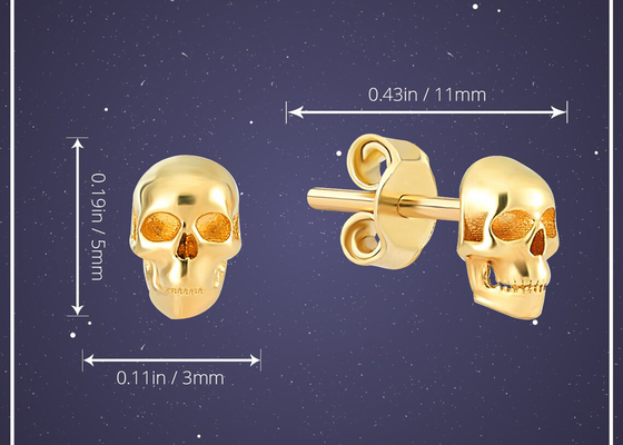 Rocznicowe złote kolczyki z czaszką 3 × 5 mm Prong Hand Setting Type ODM