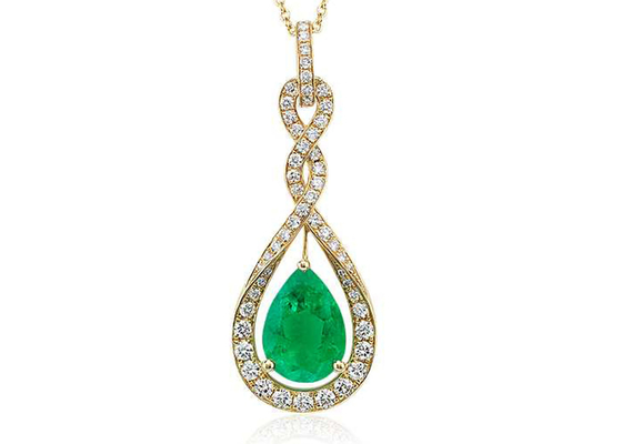 Złote naszyjniki 14K z gruszką z naturalnym zielonym szmaragdem Tiny Diamond o wymiarach 6 × 8 mm