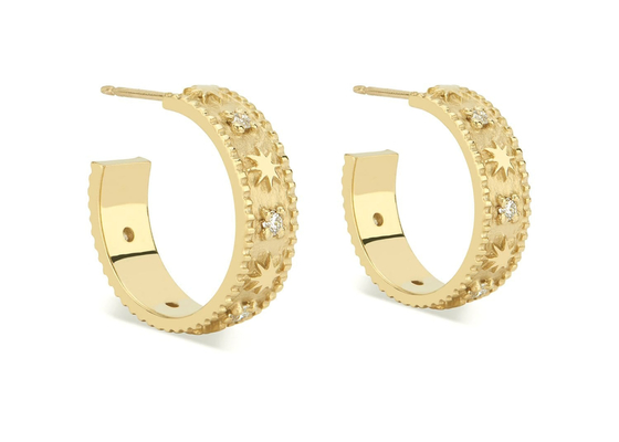 Gwiazda grawerowane 9K złote kolczyki Huggie Hoop Style Dia 16MM szerokość 4MM