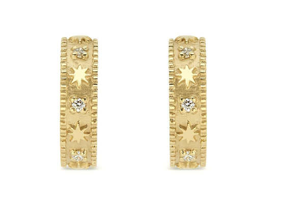Gwiazda grawerowane 9K złote kolczyki Huggie Hoop Style Dia 16MM szerokość 4MM