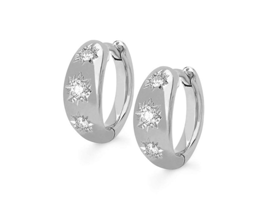 Złote kolczyki koła o średnicy 12 mm z okrągłym diamentem o szlifie 0,16 ct