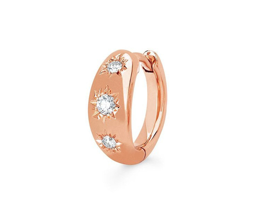 Złote kolczyki koła o średnicy 12 mm z okrągłym diamentem o szlifie 0,16 ct