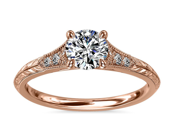 14K Roose Gold Lab Grown Moissanite Ring Dia RD6mm 0,8ct na ślub