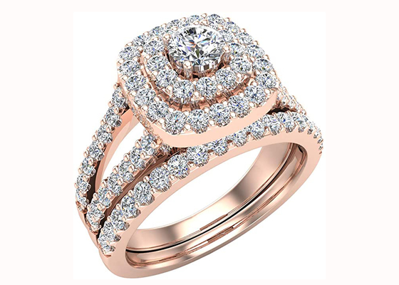 0.79CT 79 SZTUK Diamentowe obrączki ślubne Podwójne Halo w kształcie poduszki w kształcie